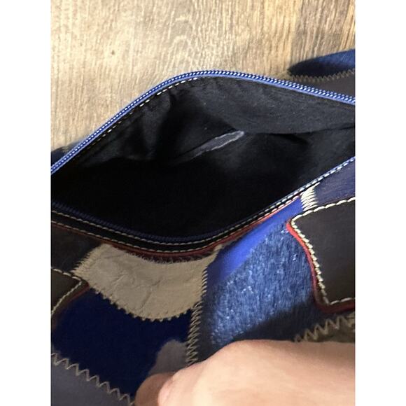 Pierotucci Fortunata Made In Italy Blue Leather Patchwork Tote Bag Purse - Picture 6 of 16